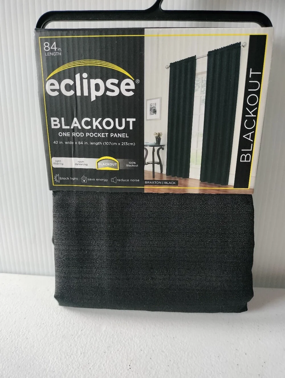 New Eclipse Blackout Rod Pocket Curtain One Panel Black 42x84 Energy Saving